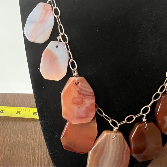 Gorgeous chunky agate necklace with silver chain LUC 925 - Picture 6 of 9
